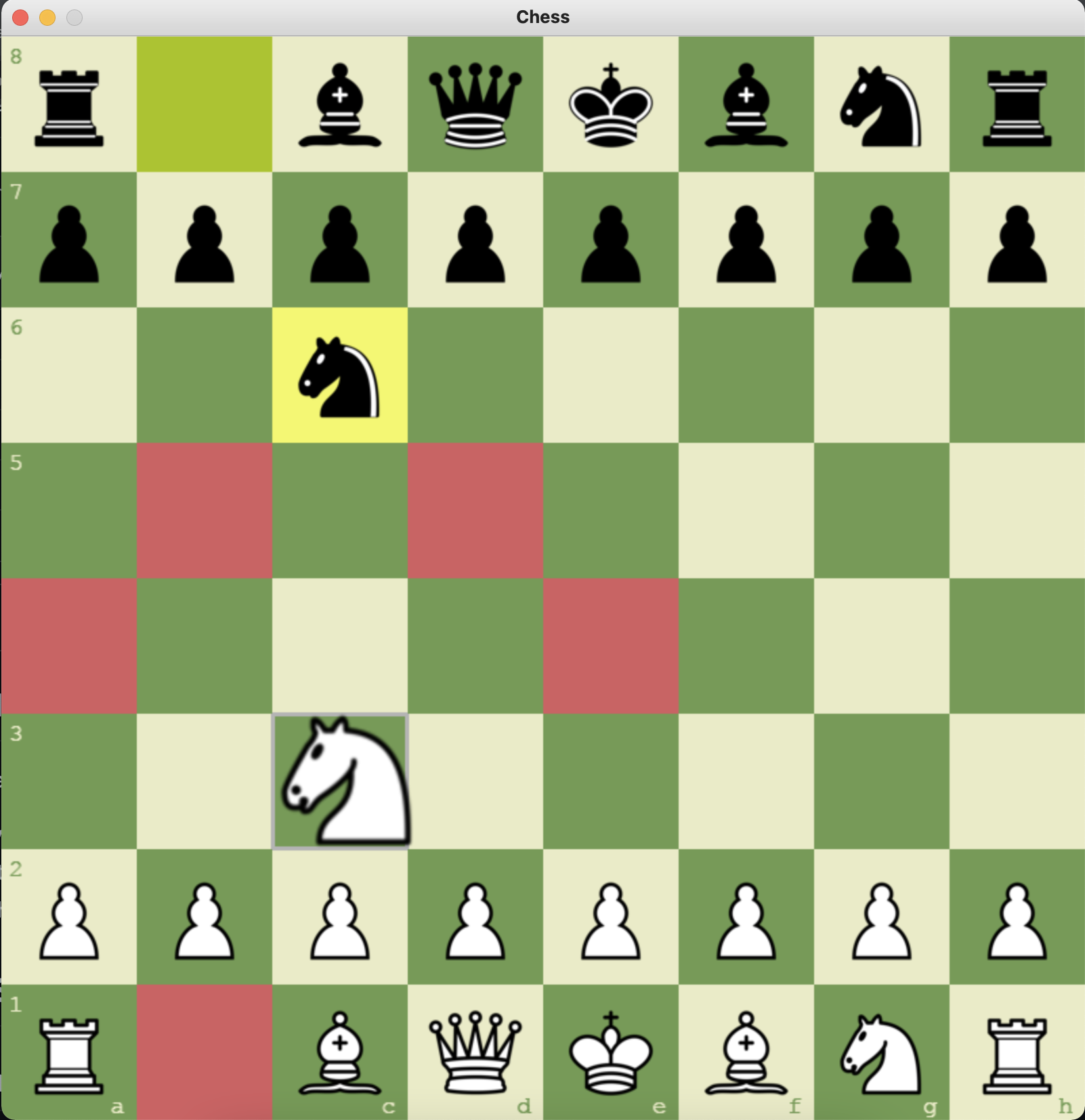 Screenshot of the chess game project